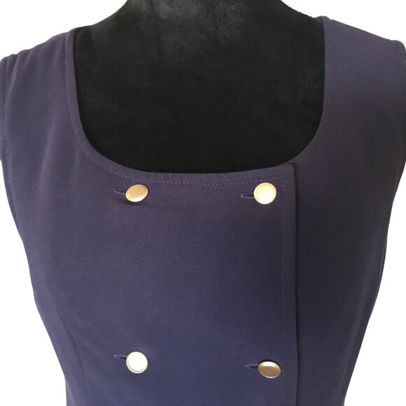 Blushe Impressions Vintage Nautical Sheath Dress: Navy w/Gold Buttons, Size 6 - Picture 3 of 10